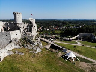 Podzamcze castle aerial view, Summer in in Poland
