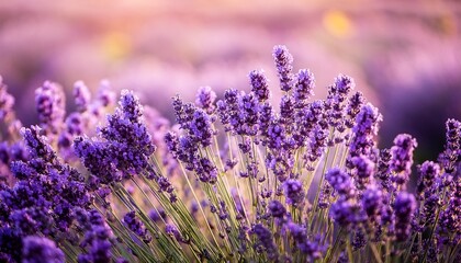 Obraz premium purple lavender flowers field at summer with burred background close up macro image