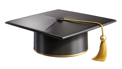 realistic black graduation cap with golden tassel