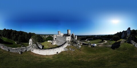 Podzamcze castle aerial view, Summer in in Poland
