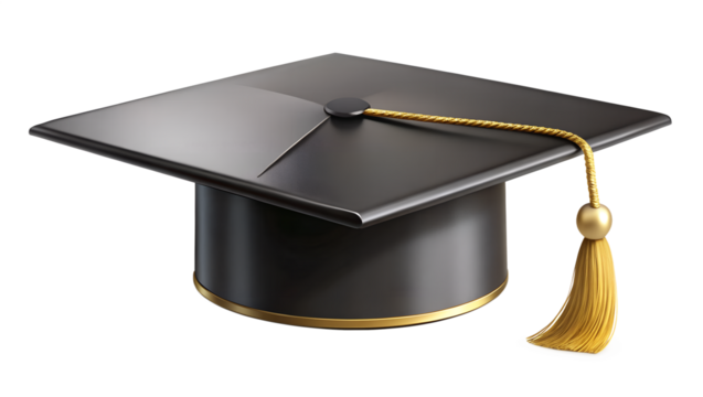 realistic black graduation cap with golden tassel