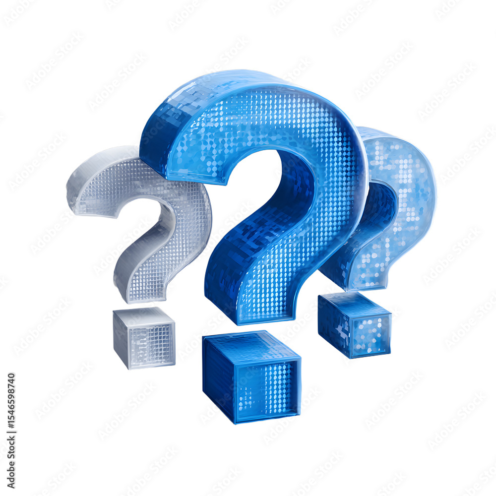 Poster 3D Question Mark Icon FAQ Help Inquiry Support Query Riddle Puzzle isolated on transparent background