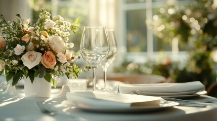 A beautifully arranged dining table featuring elegant glassware and a floral centerpiece, highlighting the art of hospitality and the joy of gathering with loved ones.