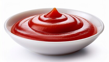 ketchup in a white bowl isolated on white background portion of tomato sauce with clipping path
