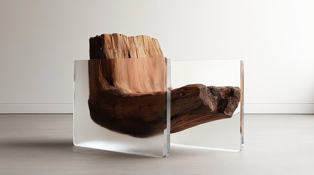 A stunning wooden chair captured in transparent acrylic, showcasing the blend of natural materials and contemporary design that defines modern furniture aesthetics.