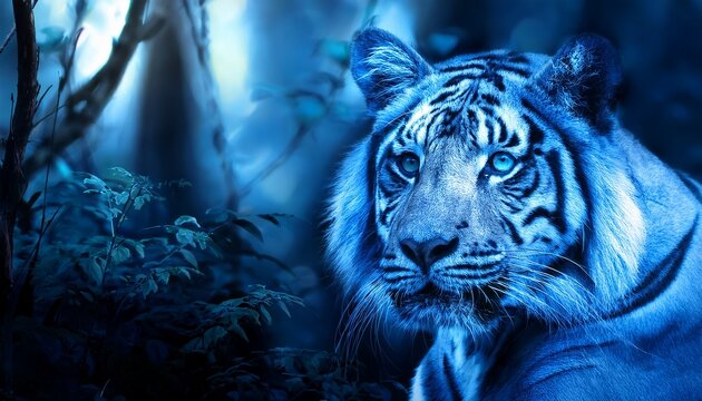 青い背景のトラ - (Blue Background Tiger ) 青の背景に虎、3Dイラスト」のイラスト素材 2077271527