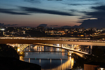 Sunset of Douro river with bridges