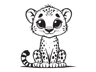 Set of Six Different Cheetah Black Line Art on White Background
