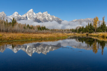 Fototapeta premium Grand Tetons reflection at Schwabacher's landing