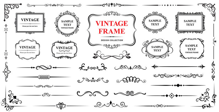 Vintage ornament frame collection with elegant borders, decorative curls, dividers, and luxury design elements. Ideal for wedding invitations, certificates, menus, boutique logos, spa branding, and pr