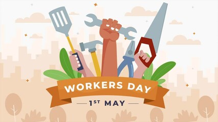 Workers Day Animation in 4K, 2D Celebration of Labor and Workforce Unity for Labor Day and International Workers’ Day

