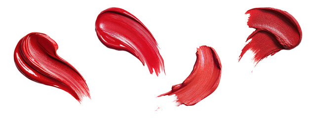 Red Lipstick Smear Strokes isolated on transparent background

