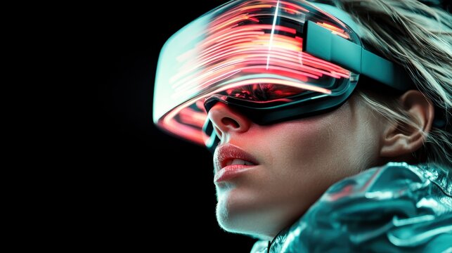 A fashionable individual dons cutting-edge virtual reality gear, representing the convergence of technology and fashion within modern culture and futuristic design.