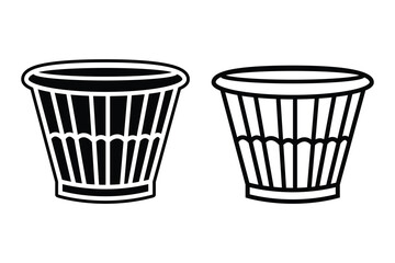 Plant pot flower top art silhouette vector with line art on white background