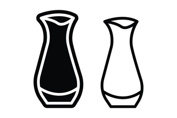 Plant pot flower top art silhouette vector with line art on white background