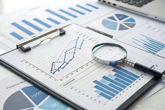 Analyzing financial data with graphs charts and magnifying glass for business strategy - Powered by Adobe
