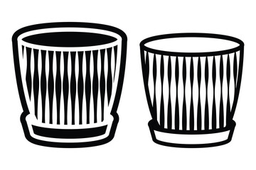 Plant pot flower top art silhouette vector with line art on white background