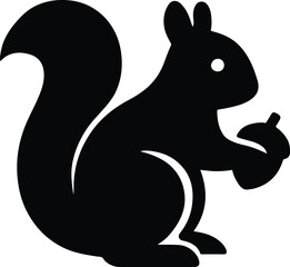 Silhouette squirrel holding acorn cute animal outline vector illustration