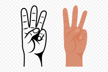 Cartoon Counting Hand Showing Number Three, Vector Illustration. Finger Count Sign, Number 3 Gesture Icon, Hand Signal Illustration, Finger Gesture Symbol, Counting Fingers