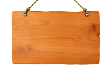 An empty wooden sign with rope hangers suspended against a black background ready for customization.