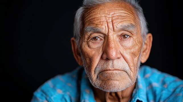 A close-up portrait of an elderly man whose deeply lined face tells a story of life experiences, wisdom, and resilience, highlighting the beauty of aging and heritage.