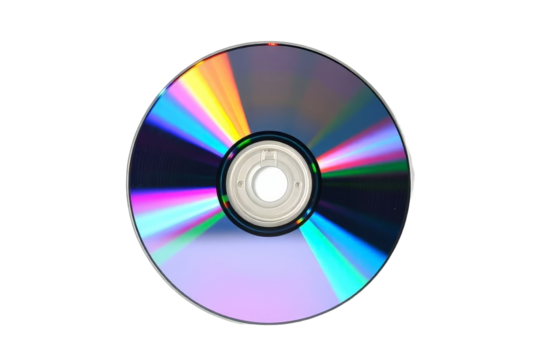 A vibrant CD disc displayed against a black background showcasing its colorful data storage surface.