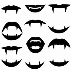 Vampire mouth fangs spooky halloween silhouette elements