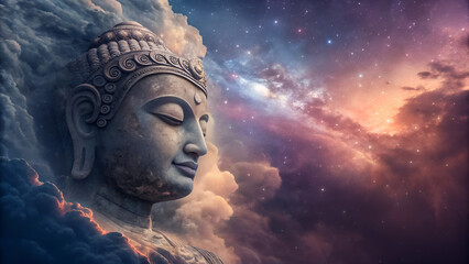 statue of buddha in galaxy