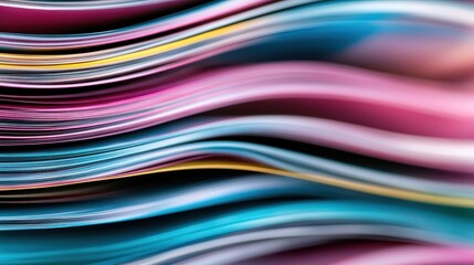 An abstract close-up image of colorful, wavy printed paper showcasing intricate designs, offering a vibrant, artistic feel that's ideal for graphic design and creative projects.