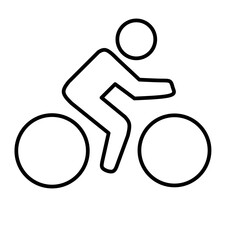 Basic line icon of a person riding a bicycle. Simple representation of cycling and transportation. Suitable for various design purposes.