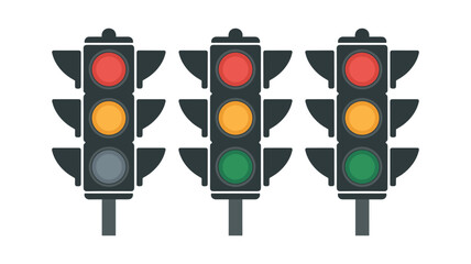 Vector illustration of traffic light icons showing red, yellow, and green signals