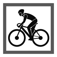 A cyclist riding a bicycle, a black and white vector illustration isolated on white background