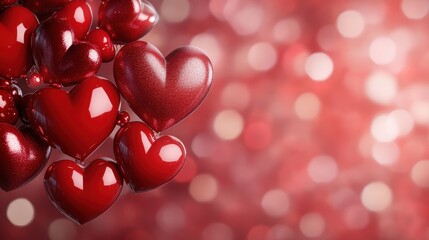 Obraz premium A gorgeous arrangement of shiny red hearts creates a warm and romantic atmosphere, perfect for conveying love and affection in various contexts, ideal for Valentine's Day themes.