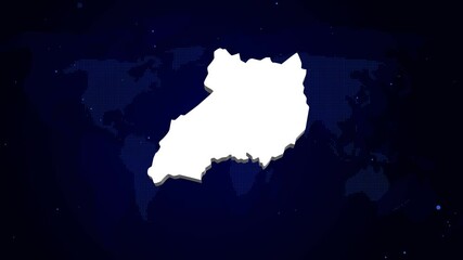 Uganda map, country territory outline self drawing animation, 3d white map , blue map background. - Powered by Adobe