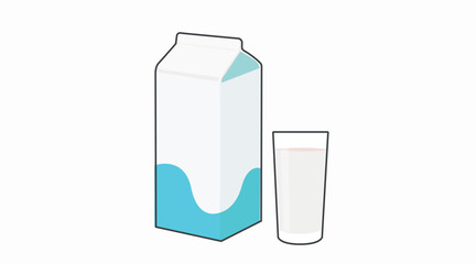 Milk Box and glass of milk Color Icon. Vector editable color flat illustration of a box of milk and a glass of milk