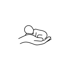 A baby lying on a hand vector line. Hand drawn line and vector logo
