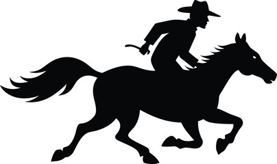 Obraz premium cowboy and horse running black silhouette vector,Western riding discipline Reining vector