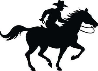cowboy and horse running   black silhouette vector,Western riding discipline Reining vector