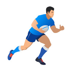Rugby Player Running with Ball Illustration – Athletic Sportsman in Action, Team Sport Concept, Speed Training, Power Game, Match Play Graphic Design