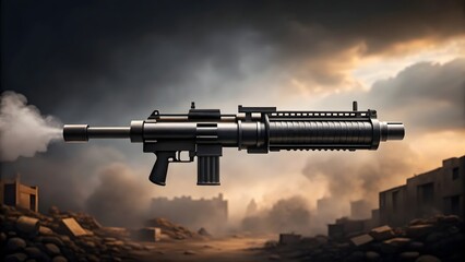 Modern warfare weapon firing in a war zone