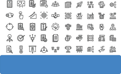 50 Action Plan icon set. Containing design strategy, plan, business, success, management 
