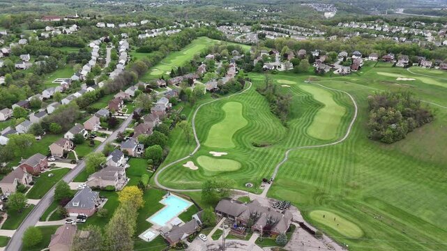  Luxury homes blending with pristine natural landscapes from above.Aerial panora