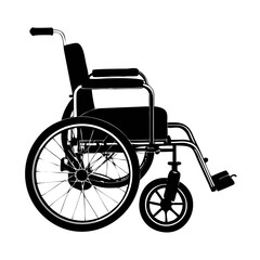Fototapeta premium Wheelchair Silhouette Vector – Black Mobility Device Clipart for Accessibility, Disability Awareness, Medical Equipment, Hospital, or Rehab-Themed Designs