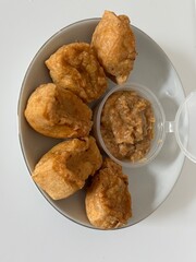 Homemade Batagor mini with Nut Sauce, Side View