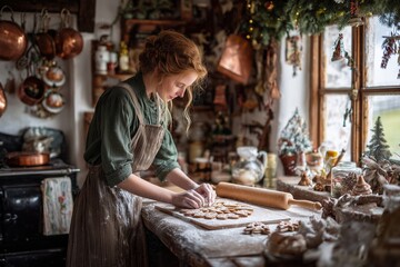 Gingerbread cookie baking in a cozy kitchen during the festive season