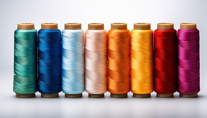 colorful cotton spools of thread for sewing and craft are isolated on white