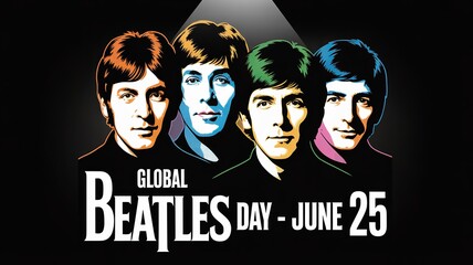 Colorful Beatles portraits celebrate Global Beatles Day with artistic flair.