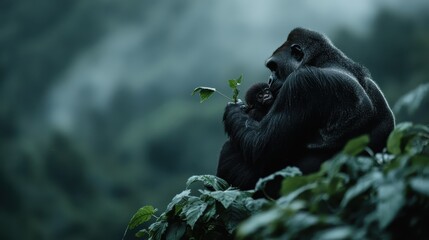 A tender moment shared between a mother gorilla and her baby highlights the beauty of nurturing bonds in nature, evoking feelings of love, protection, and the essence of family.
