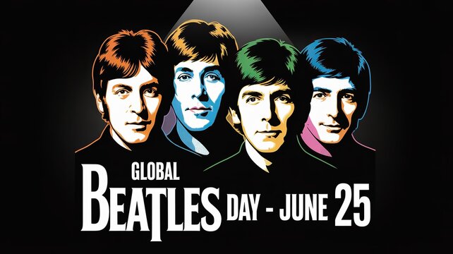 Colorful Beatles portraits celebrate Global Beatles Day with artistic flair.