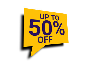 Up to 50 Percent Off Yellow Speech Bubble Discount PNG Graphic